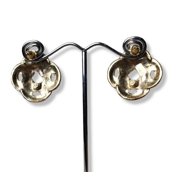 Vintage Enamel Pierced Earrings - Picture 2 of 5